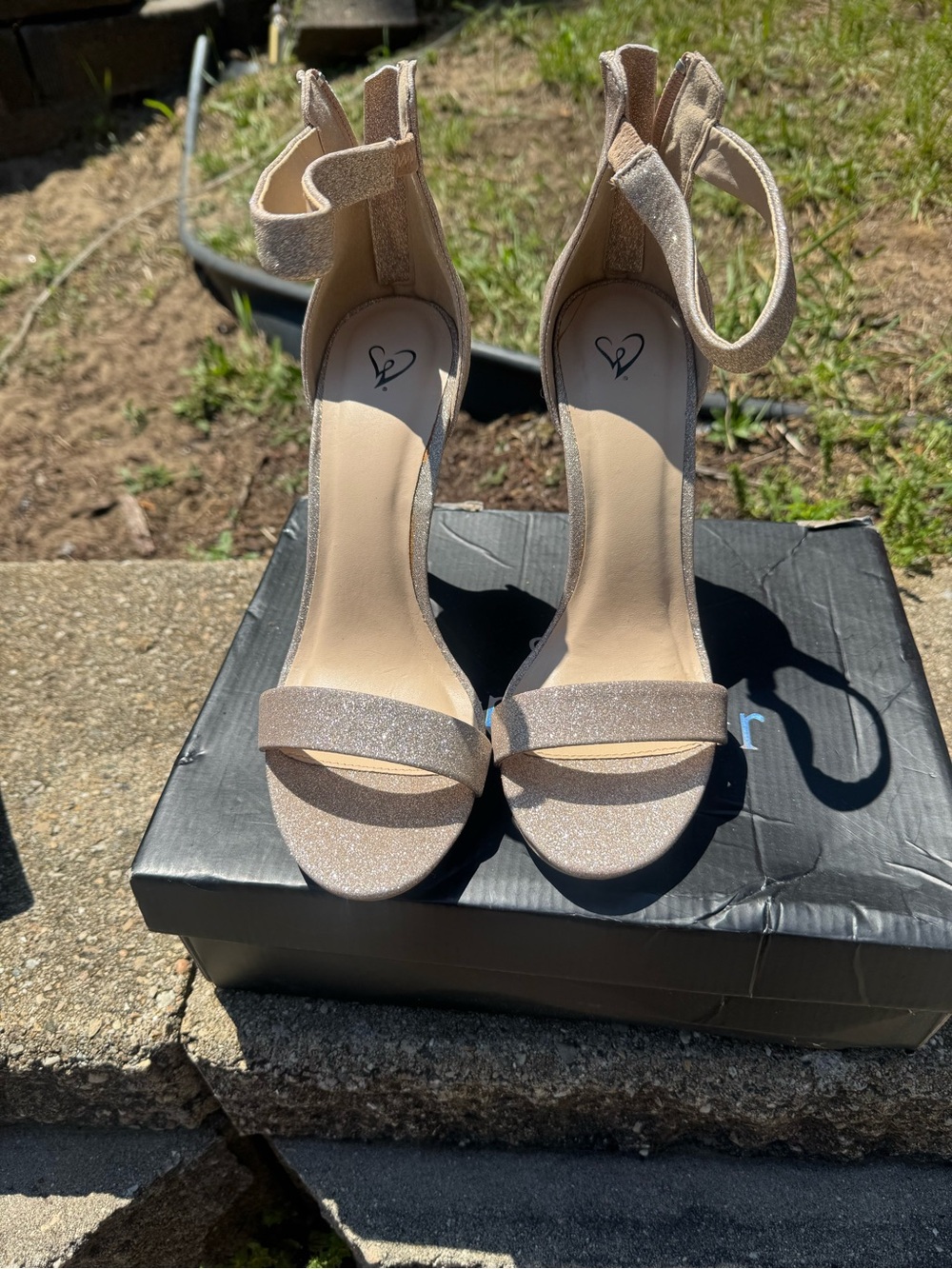 Windsor Glitter Ankle-Strap Stiletto Heels in Champagne Nude